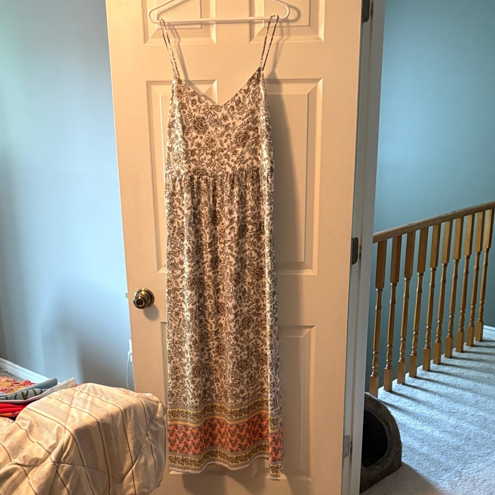 LOFT Floral Maxi Dress - White and Orange